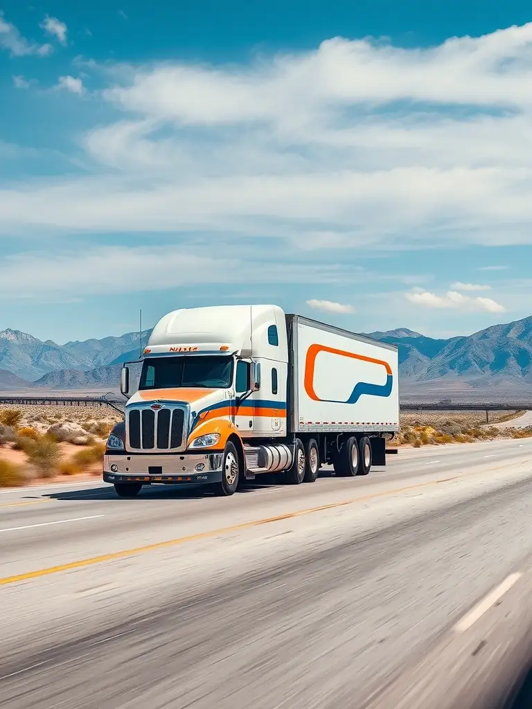 A large E&N Logistics freight truck is shown on a Nevada highway, representing full truckload services.