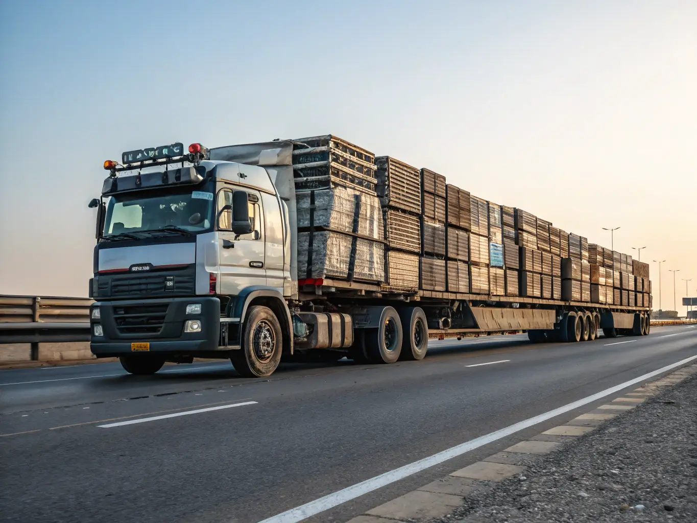 A full truckload of goods is being secured for transport, highlighting the scale and efficiency of full truckload (FTL) services provided by E&N Logistics.