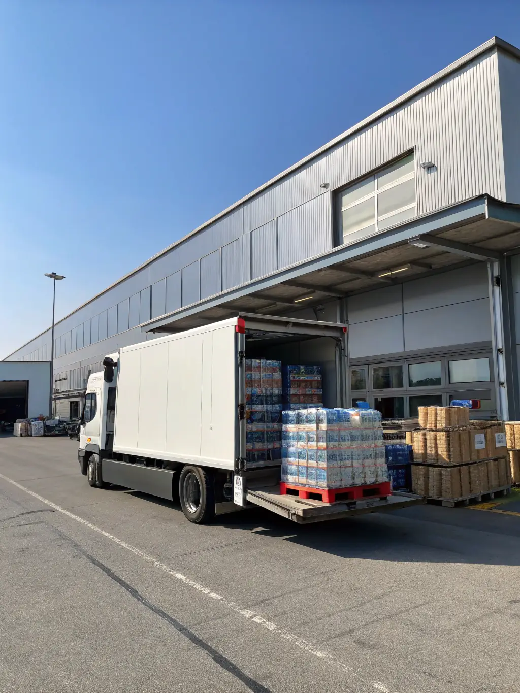 An E&N Logistics box truck is delivering goods at a warehouse in Las Vegas, highlighting efficient box truck freight delivery.